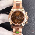 Super Clone Rolex Daytona Noob Swiss 4130 904L Rose Gold Chocolate Arabic Dial Watch